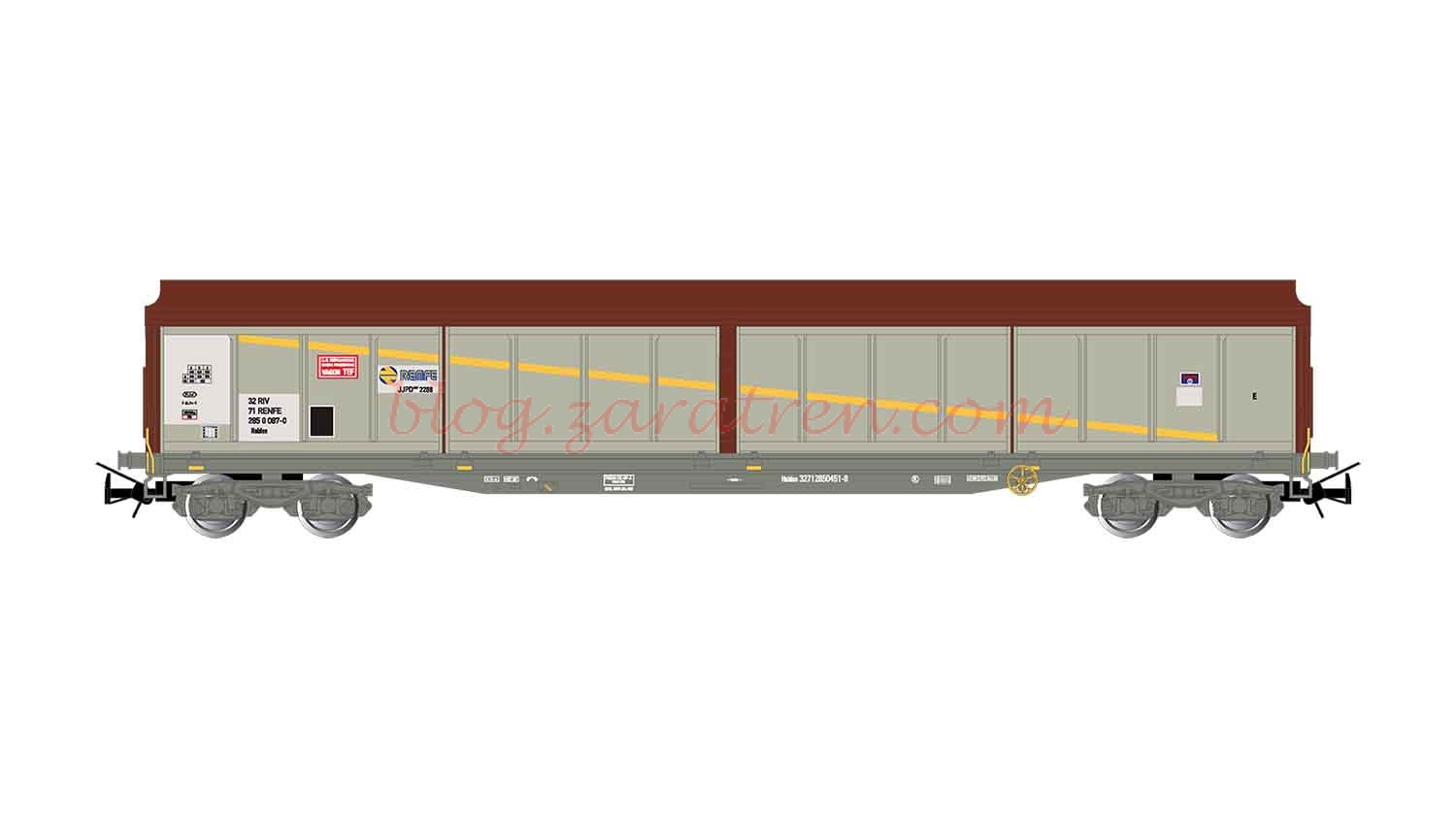 Electrotren – Vagón cerrado, Tipo JJPD, RENFE, Gris metalico, Epoca V-VI, Escala H0. Ref: E6537.