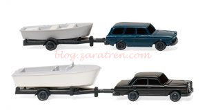 Wiking - Dos coches con remolques de barcas, Escala N, Ref: 092139.
