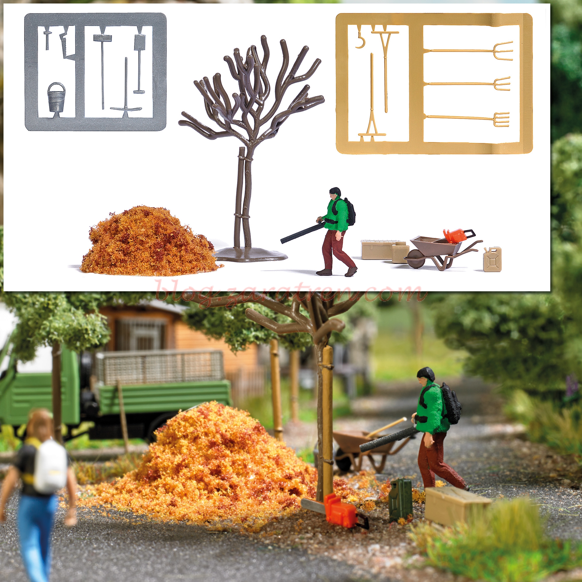 Busch – Limpiador de hojas de jardin con complementos, Escala H0, Ref: 7852.