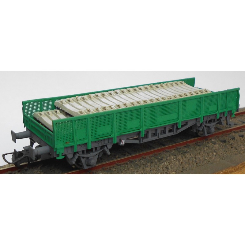 K*Train – Vagón plataforma Trans. Traviesas, Tipo 30000, Color Verde, Escala H0, Ref: 0717-F.