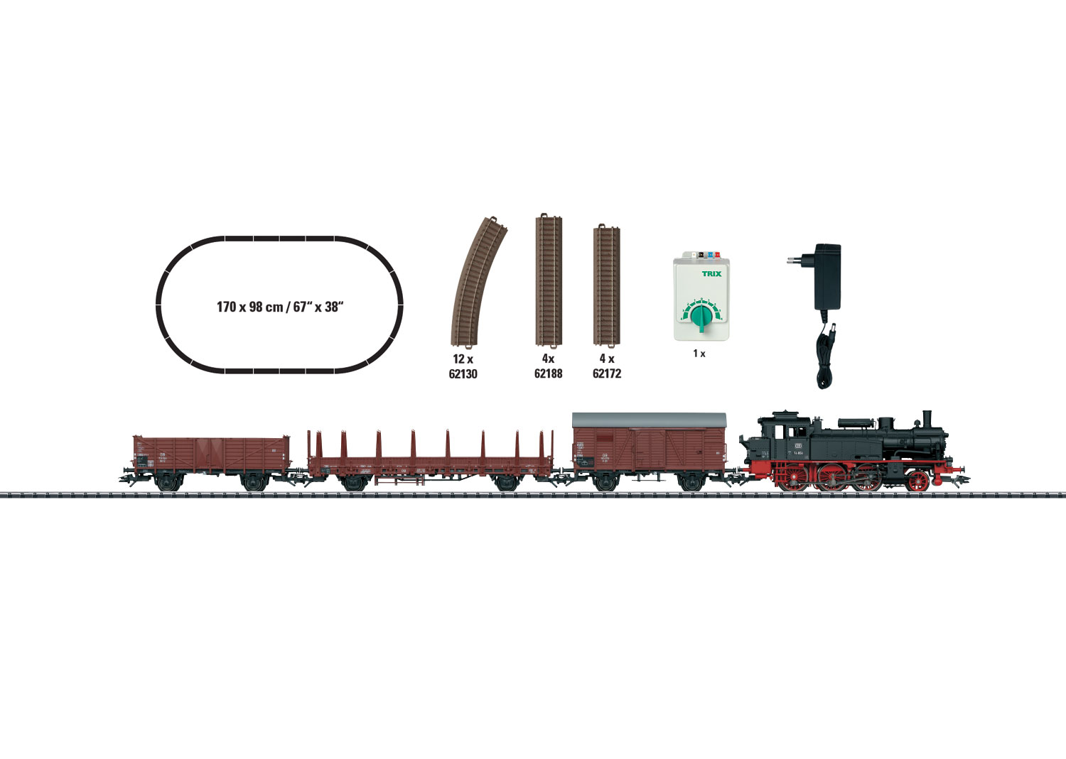 Trix – Set de iniciación tren Mercancias, loco Vapor BR74, Epoca III, Escala H0, Ref: 21530.