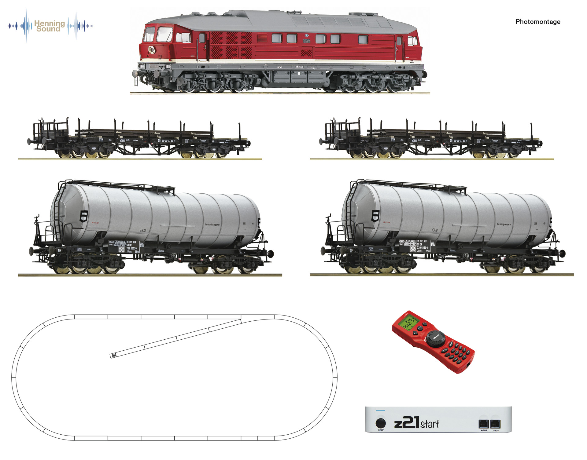 Roco – Set de iniciación Loc. Diesel clase 142, DR, Con cuatro vagones M., D. Sonido, Z21 y mando, Ref: 51328.