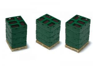 N-Train - Conjunto de 3 Palets cargados de Cajas verdes y Botellas, Escala N, Ref: 211008.