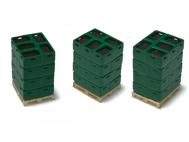 N-Train – Conjunto de 3 Palets cargados de Cajas verdes y Botellas, Escala N, Ref: 211008.