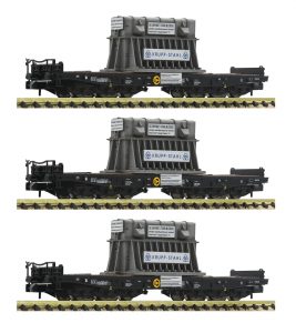 Fleischmann - Set 3 vagones plataforma tipo Samms, con carga, Epoca IV, Escala N, Ref: 845511.