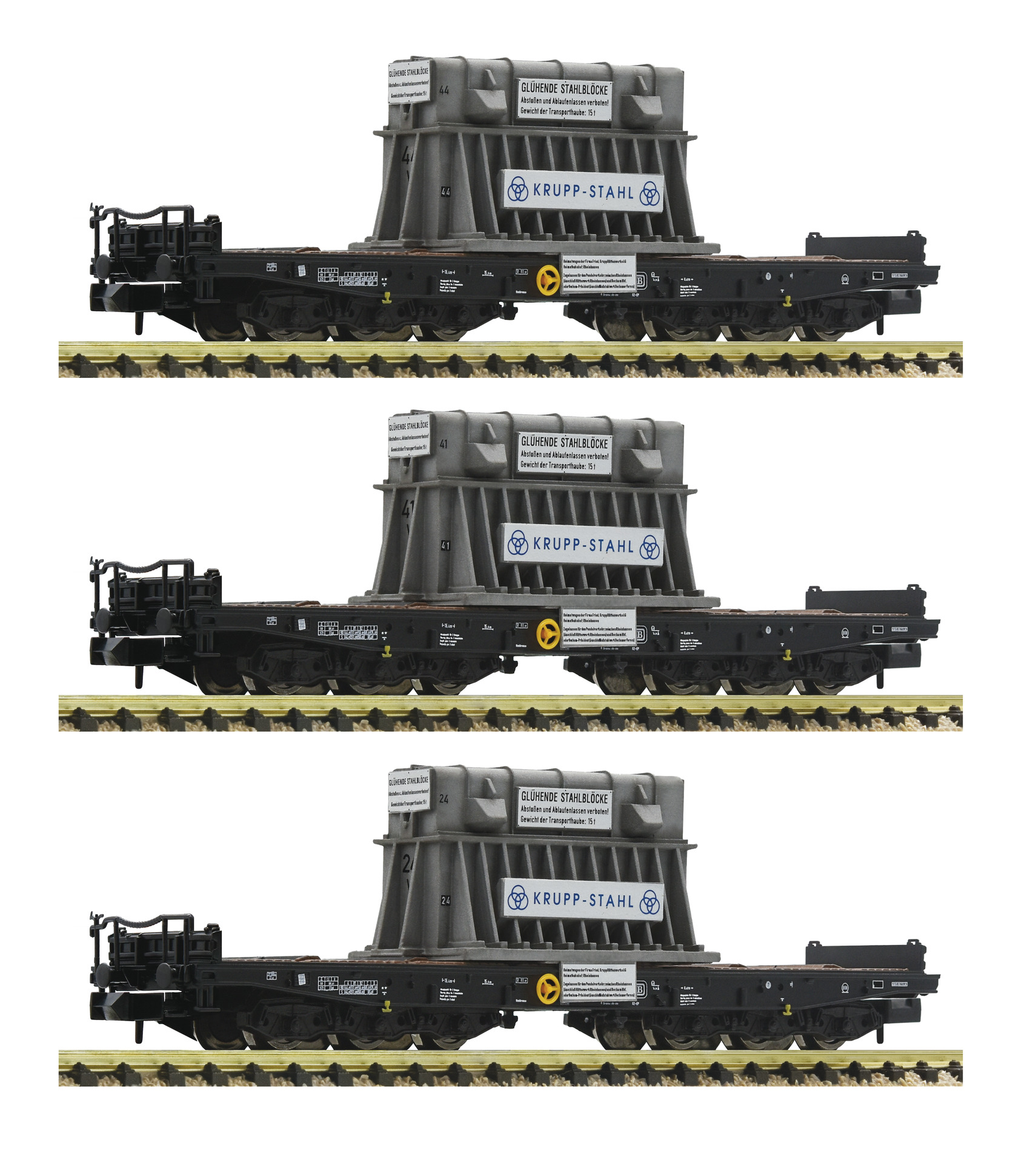 Fleischmann – Set 3 vagones plataforma tipo Samms, con carga, Epoca IV, Escala N, Ref: 845511.