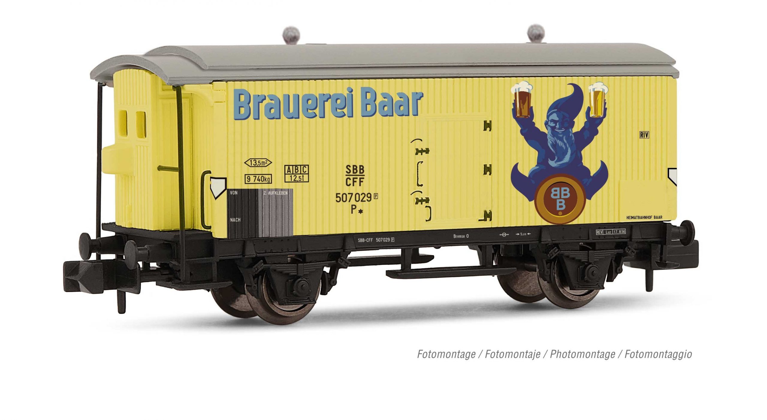 Arnold – Vagón refrigerado de dos ejes, SBB/CFF, » Brauerei Baar » Epoca III, Escala N, Ref: HN6450.