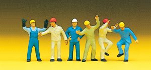 Preiser - Trabajadores de la industria con casco, 6 figuras, Escala H0, Ref: 10105.