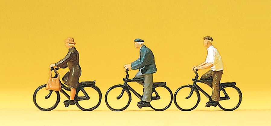 Preiser – Señores mayores con bicicletas, 3 figuras, Escala H0, Ref: 10333.