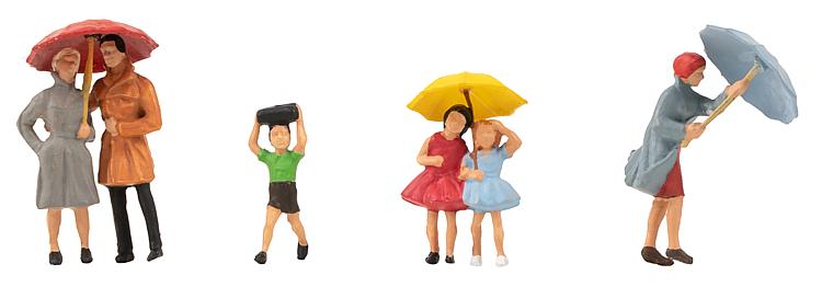 Faller – Gente con paraguas, Cinco figuras, Escala H0, Ref: 150953.