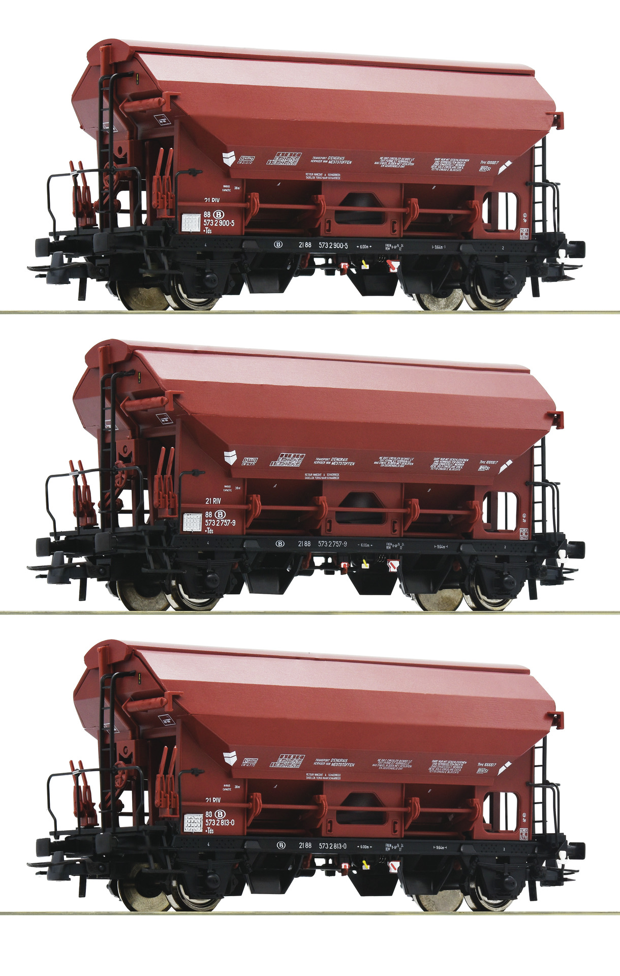 Roco – Lote de tres vagones de balasto, tipo Tds, SNCB, Escala H0, Ref: 76179.