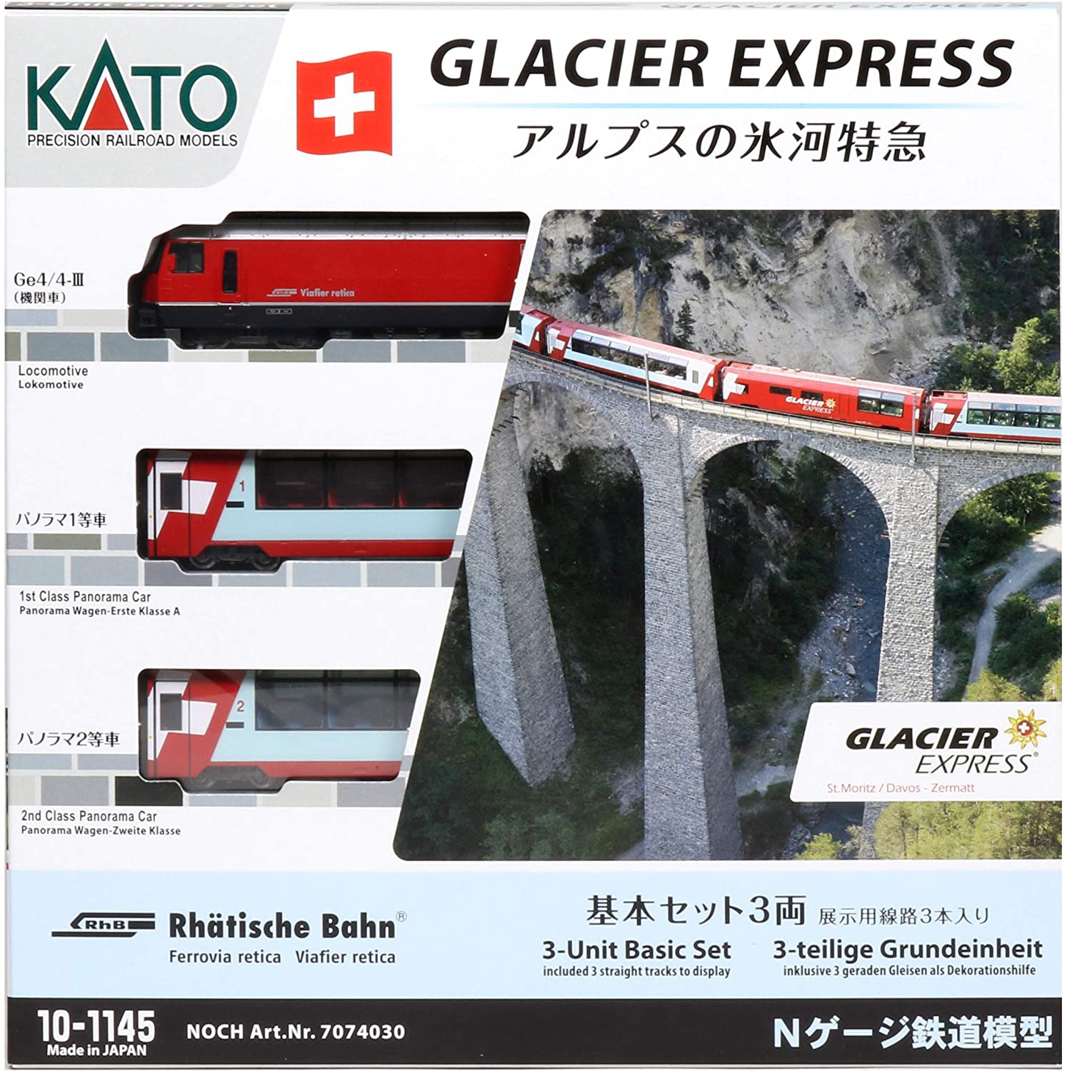 Kato – Set RhB Tren Suizo Glacier Express, Escala N, Ref: 10-1145.