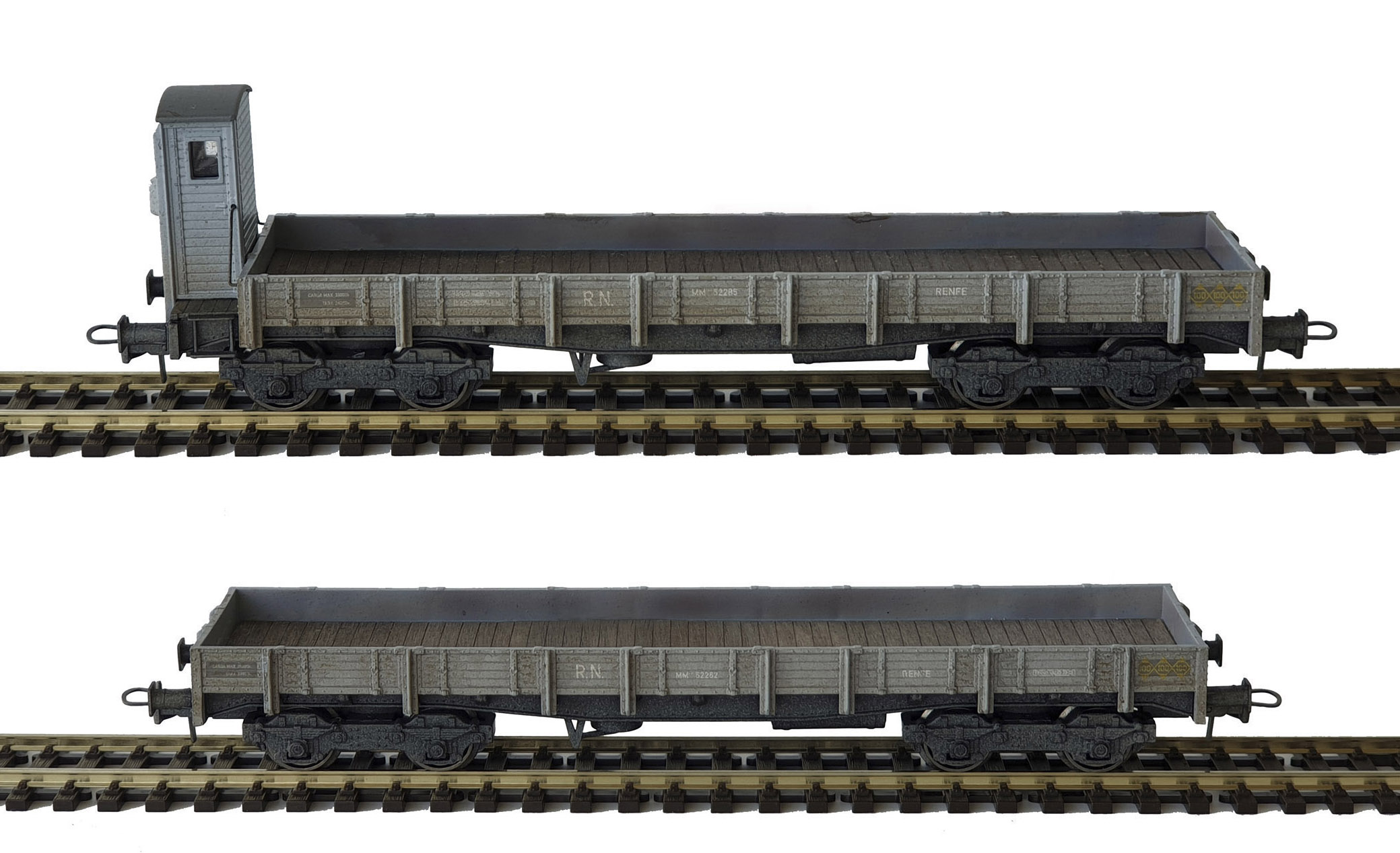 Mabar – Set de dos vagones borde bajo serie MM envejecidos Sin carga, Escala H0, Ref: 81411.