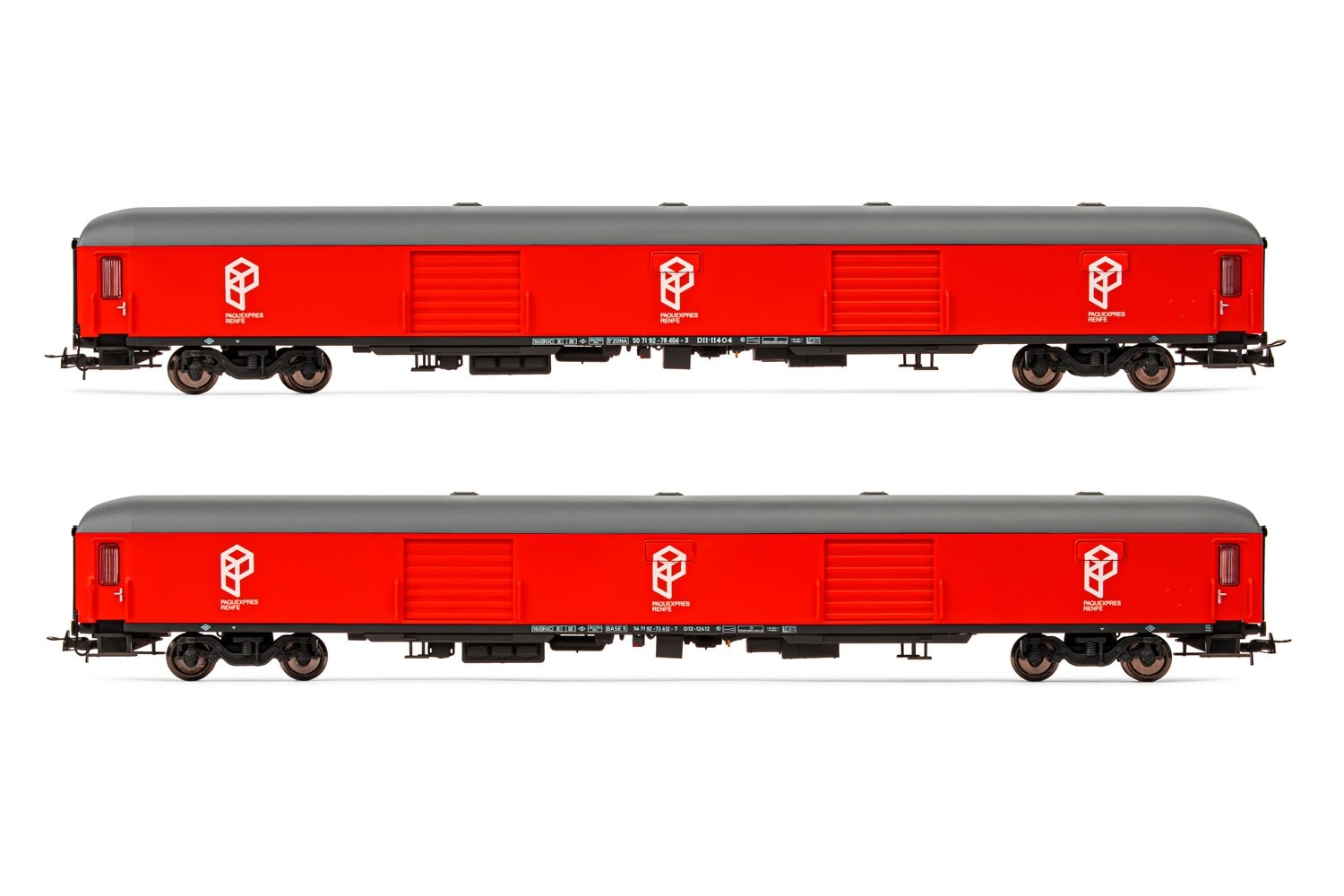 Electrotren – Set de dos furgones tipo DD-8100, RENFE, Rojo, Epoca V, Escala H0, Ref: E4001.