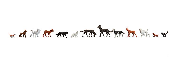 Faller – Conjunto de perros y gatos, Trece figuras, Escala H0, Ref: 154012.