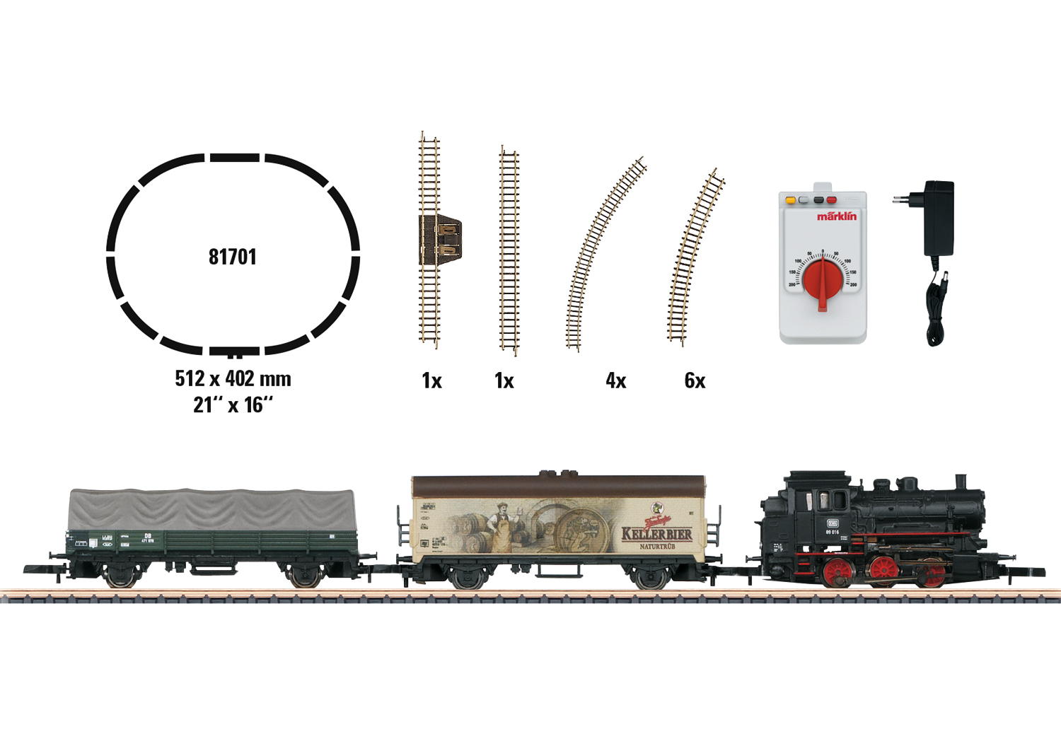 Marklin – Set de Inicio locomotora vapor BR89 con tren de mercancias, analógico, Escala Z, Ref: 81701.