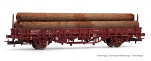 Electrotren - Vagón plataforma oxido con carga de troncos de madera, Escala H0. Ref: E1658.