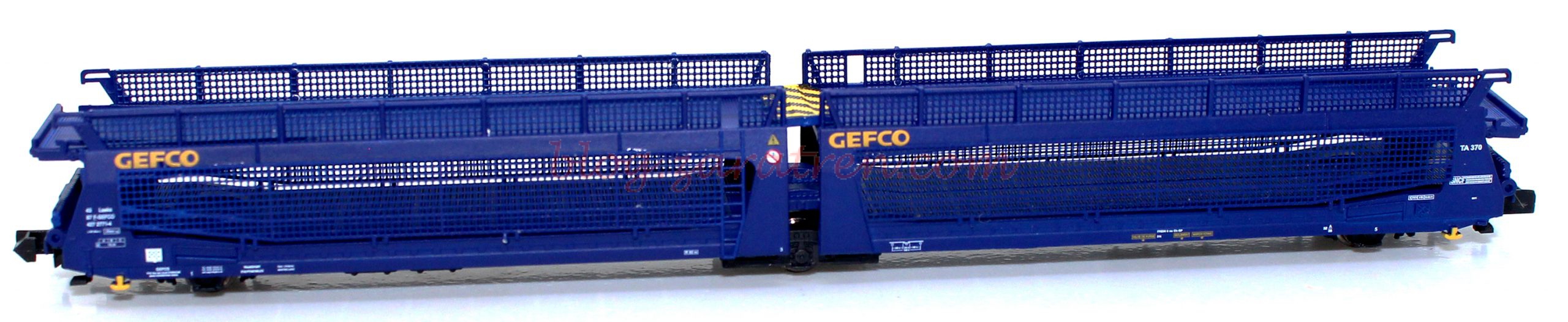 Mftrain – Vagón portacoches TA370 Gefco con rejillas, SNCF, Epoca VI, Escala N, Ref: N33264.