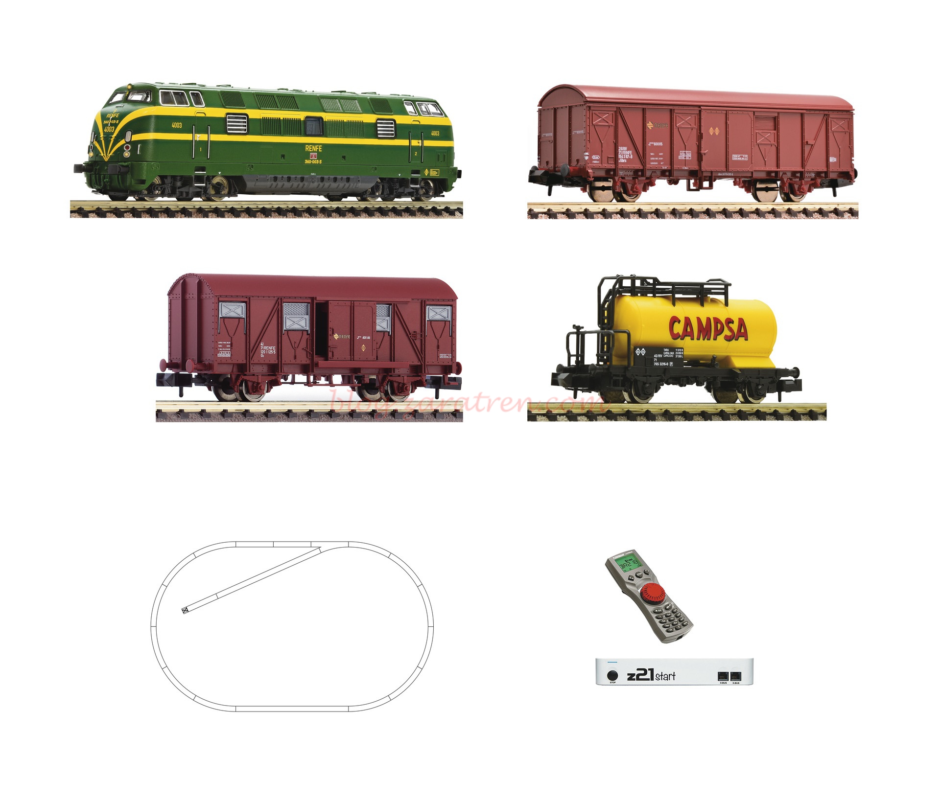 Fleischmann – Set de Inicio, Clase 340, RENFE, con tres vagones mercancias, Digital, Escala N, Ref: 931894.
