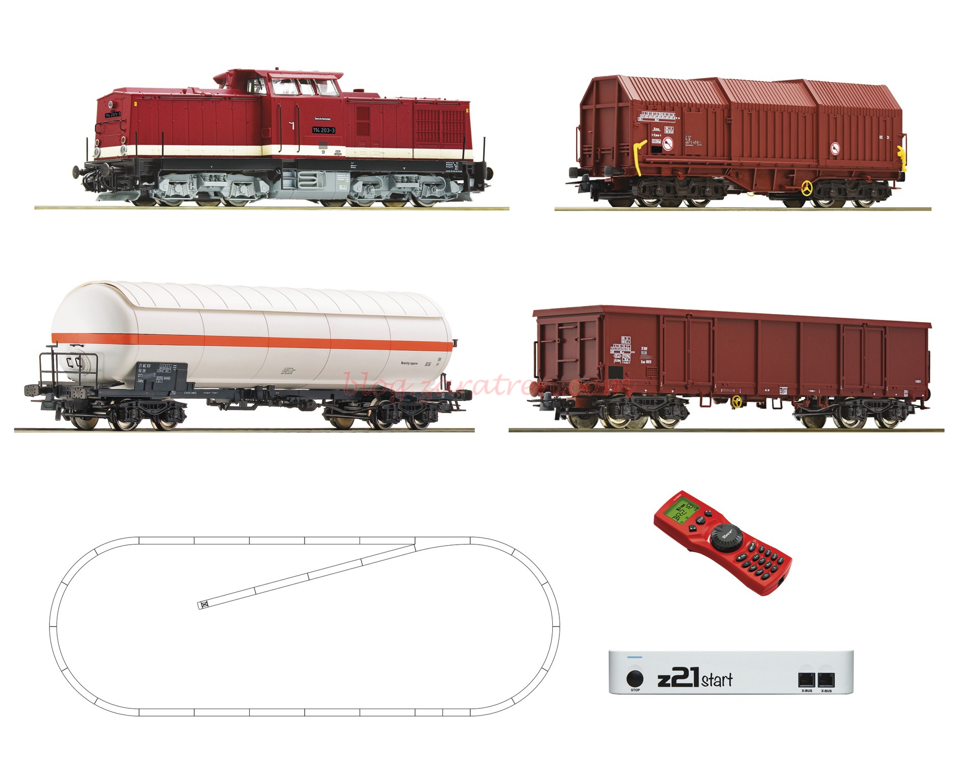 Roco – Set de iniciación Loc. Diesel clase 114, DR, Con tres vagones, Digital, Z21 y mando, Ref: 51321.