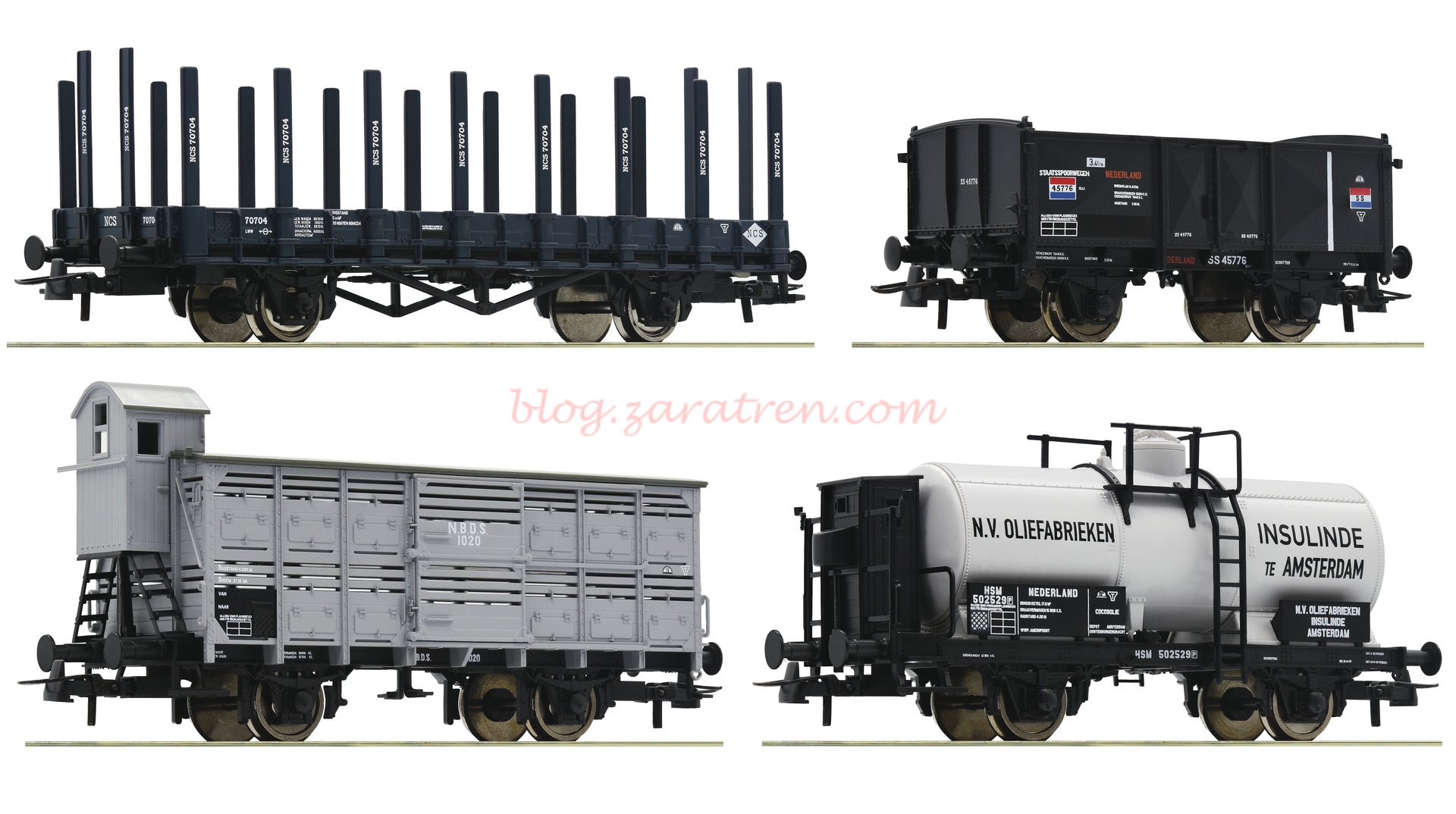 Roco – Lote de 4 vagones de carga, NS, Epoca I, Escala H0. Ref: 76077.