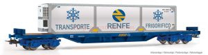 Electrotren - Vagón plataforma, Tipo MMQ, RENFE, Azul, Contenedor Frigorifico, Epoca V, Escala H0, Ref: HE6007.