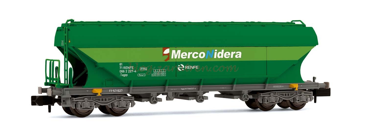 Arnold – Vagón tolva TT5 » MercoNidera «, Librea Verde, Epoca V, Escala N, Ref: HN6471.
