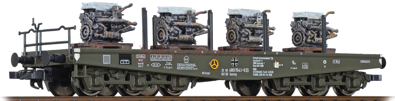 Liliput – Vagón Plataforma con carga de Motores Panzer, Epoca IV, DB, Escala H0, Ref: L235742.