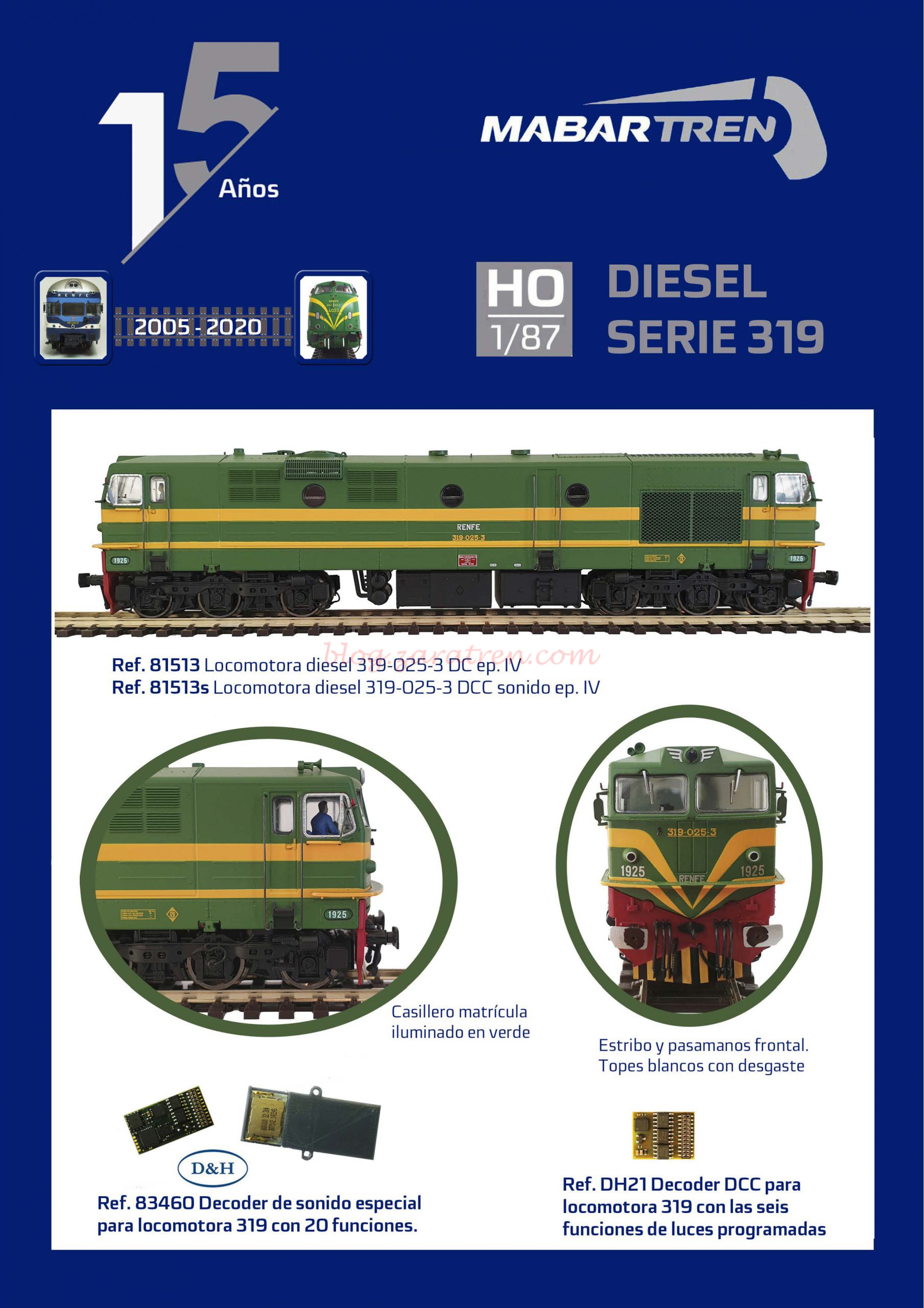 Mabar – Locomotoras Diesel 1900, Serie 319, Con y sin Puerta Frontal, Epoca IV, Escala H0, Ref: 81513 y 81514.