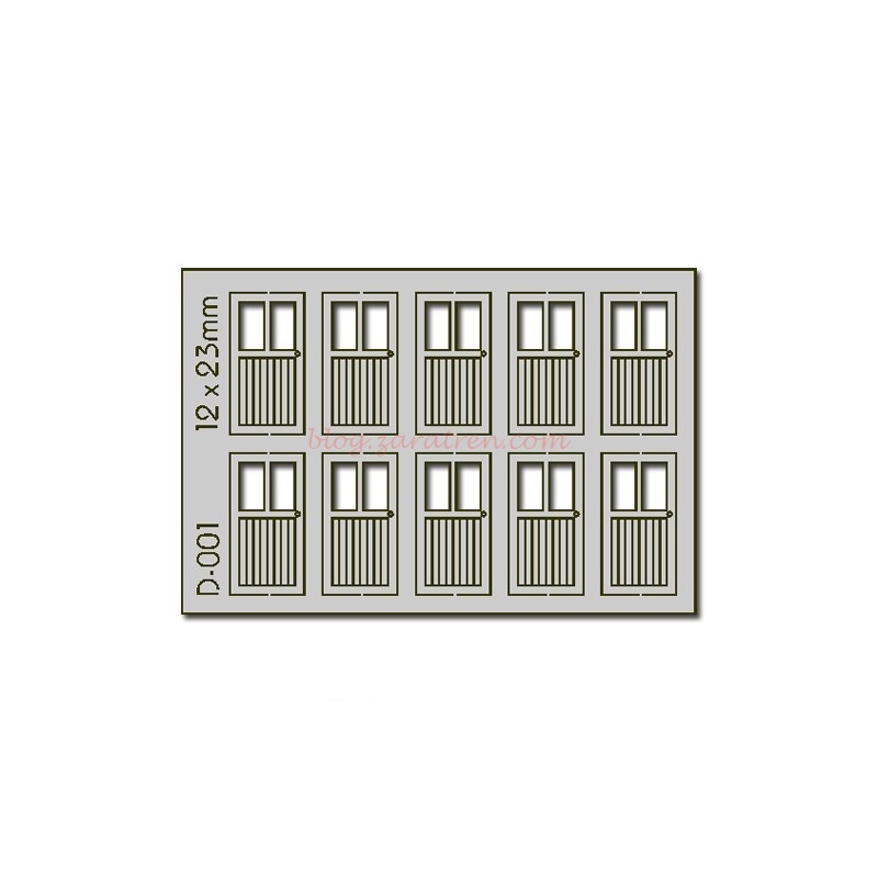Proses – Conjunto de 10 Puertas de 12 x 23 mm Lite, Corte Laser, Escala H0, Ref: D-001.