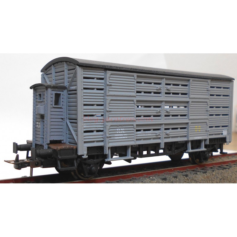 K*Train – Vagón Jaula de transporte de ganado con Garita, Color Gris, Epoca III, H0, Ref: 0719-C.