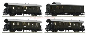 Roco - Set de tres coches de viajeros mas furgón, " Donnerbuchse ", DB, Epoca II, Escala H0, Ref: 74102.