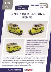 Mabar - Land Rover Renfe, Color amarillo, Epoca IV, Escala H0. Ref: 99502.