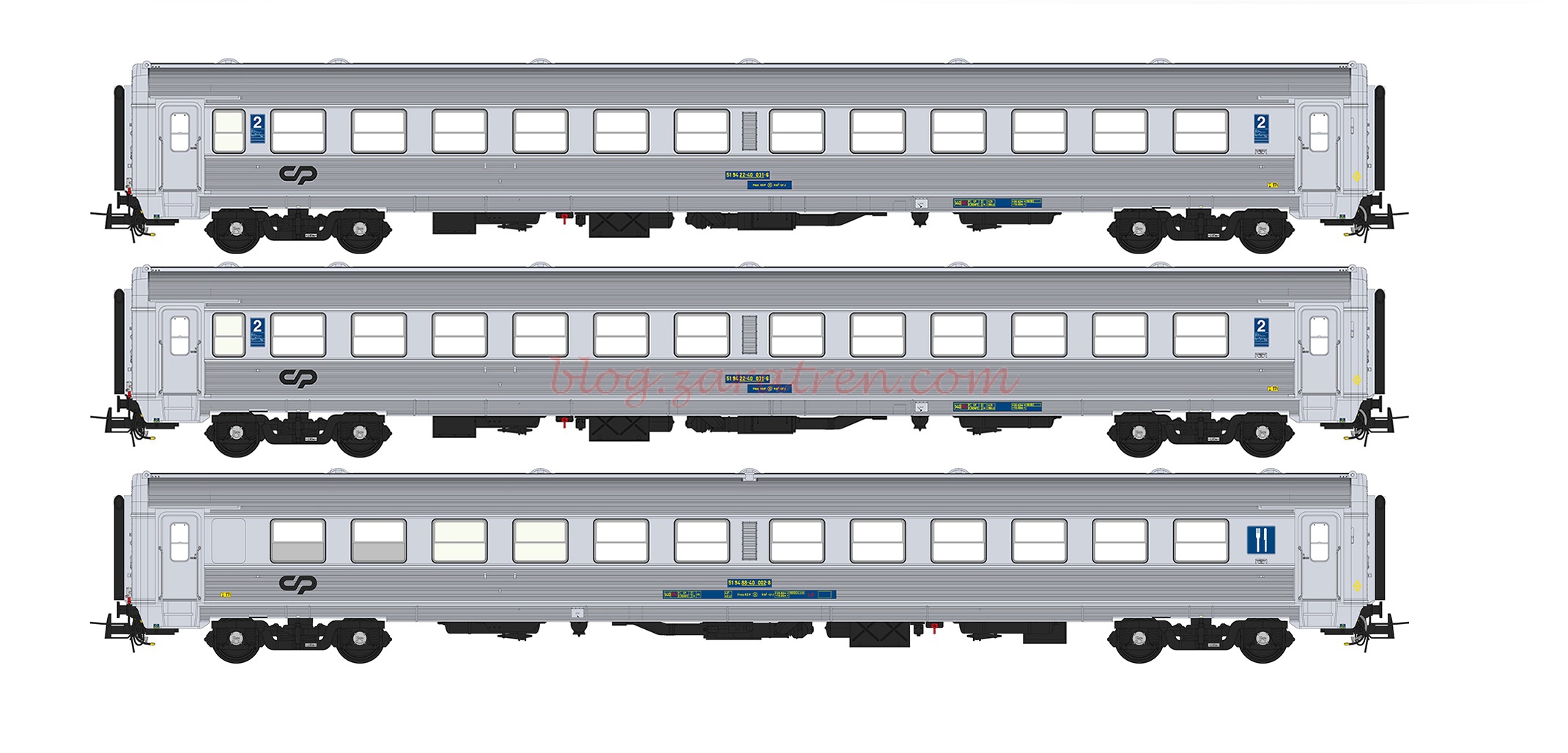 Sudexpress – Set de tres coches Sorefame » Inter-Regional 90,s «, CP, Años 80/90, Escala H0, Ref: SO819.