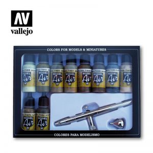 Vallejo - Set basico camuflaje de Model Air, 8 botes de 17 ml, Auxiliares y Aerografo. Ref: 71.168.