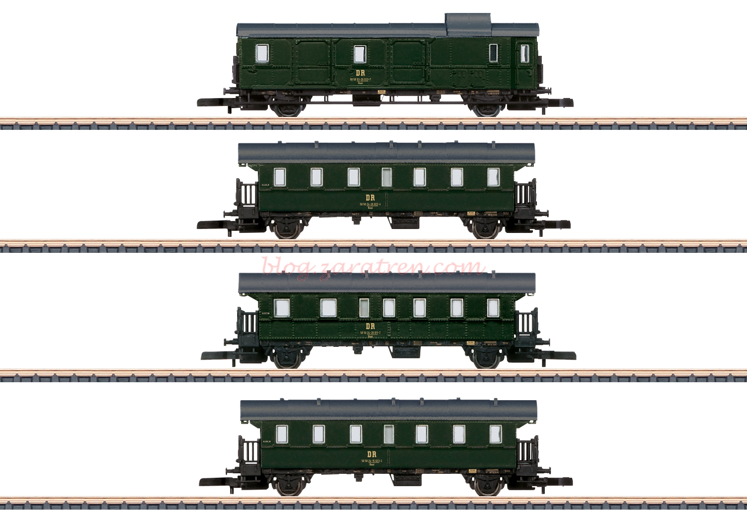 Marklin – Coches de viajeros de la DR-RDA, 1 Furgón y 3 coches 2ª clase, Escala Z, Ref: 87513.