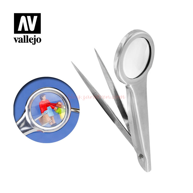 Vallejo – Pinzas de alta precisión con lupa de 1,75 aumentos, Ref: T12001.