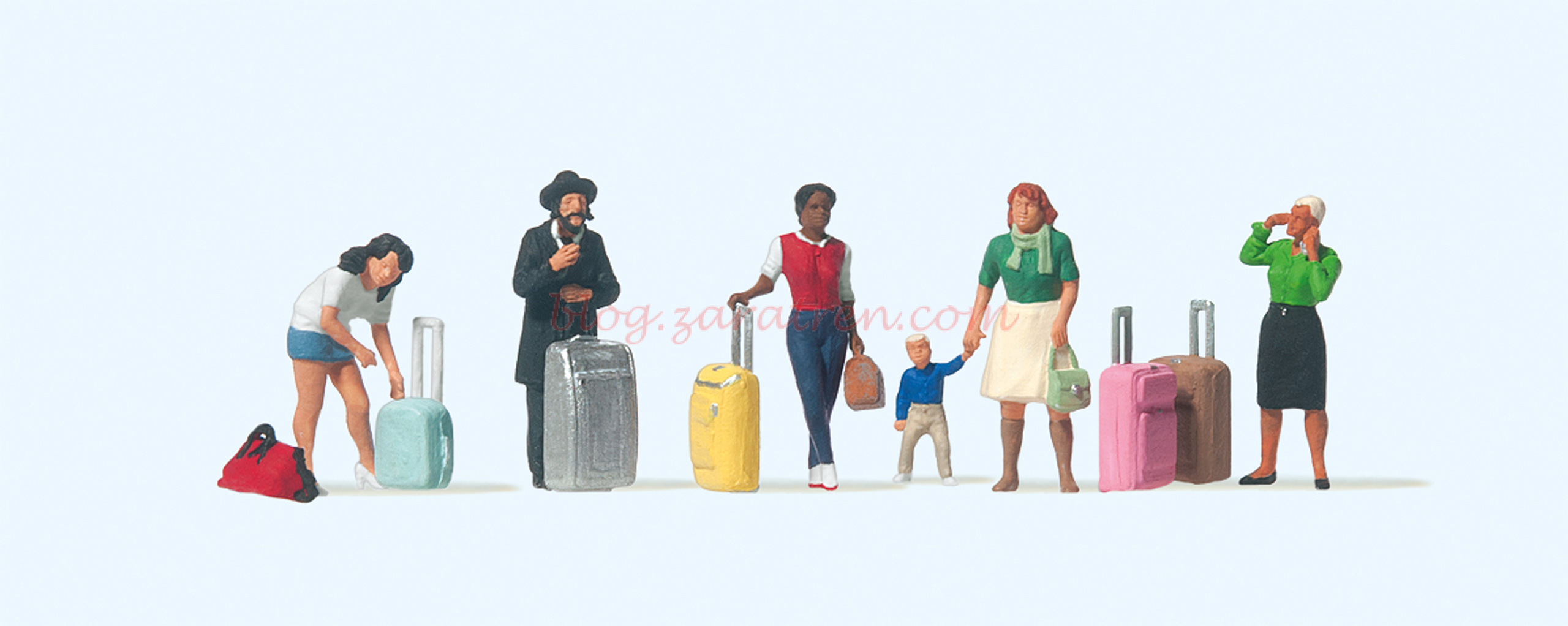 Preiser – Viajeros con maletas, 6 figuras, Escala H0, Ref: 10795.