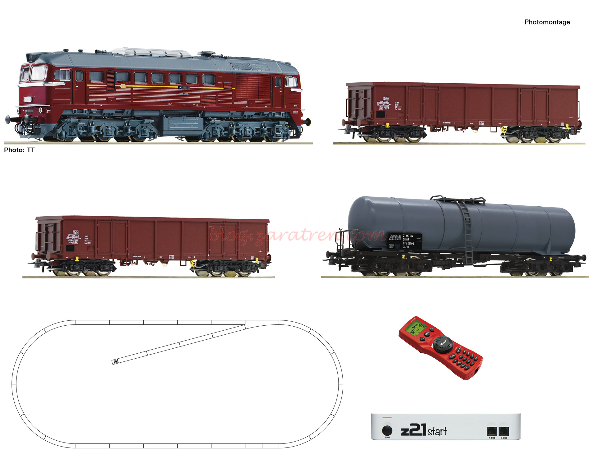 Roco – Set de iniciación Loc. Diesel clase 120, DR, Con tres vagones M., Digital, Z21 y mando, Ref: 51331.