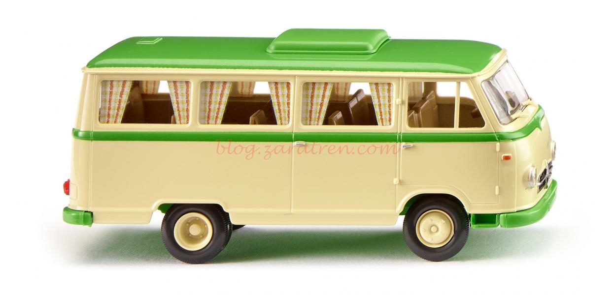 Wiking – Borgward Campingbus B611, Color Beige marfil, verde amarillento, Escala H0, Ref: 027044.