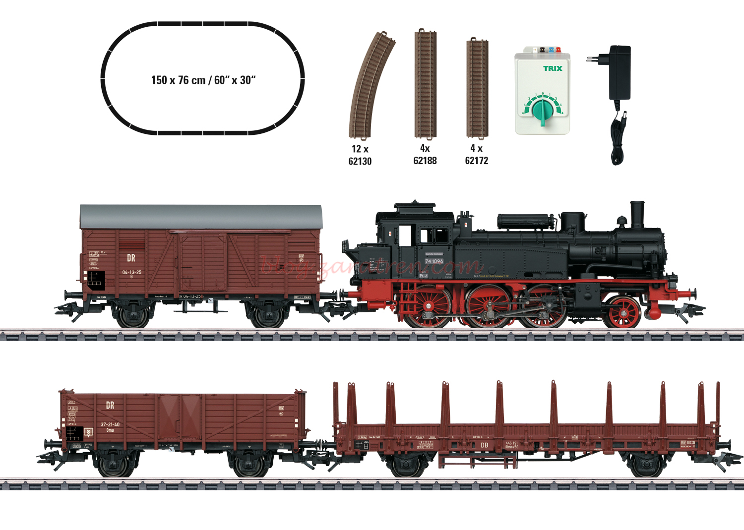 Trix – Set de iniciación tren Mercancias, loco Vapor BR74, Epoca III, Escala H0, Ref: 21532.