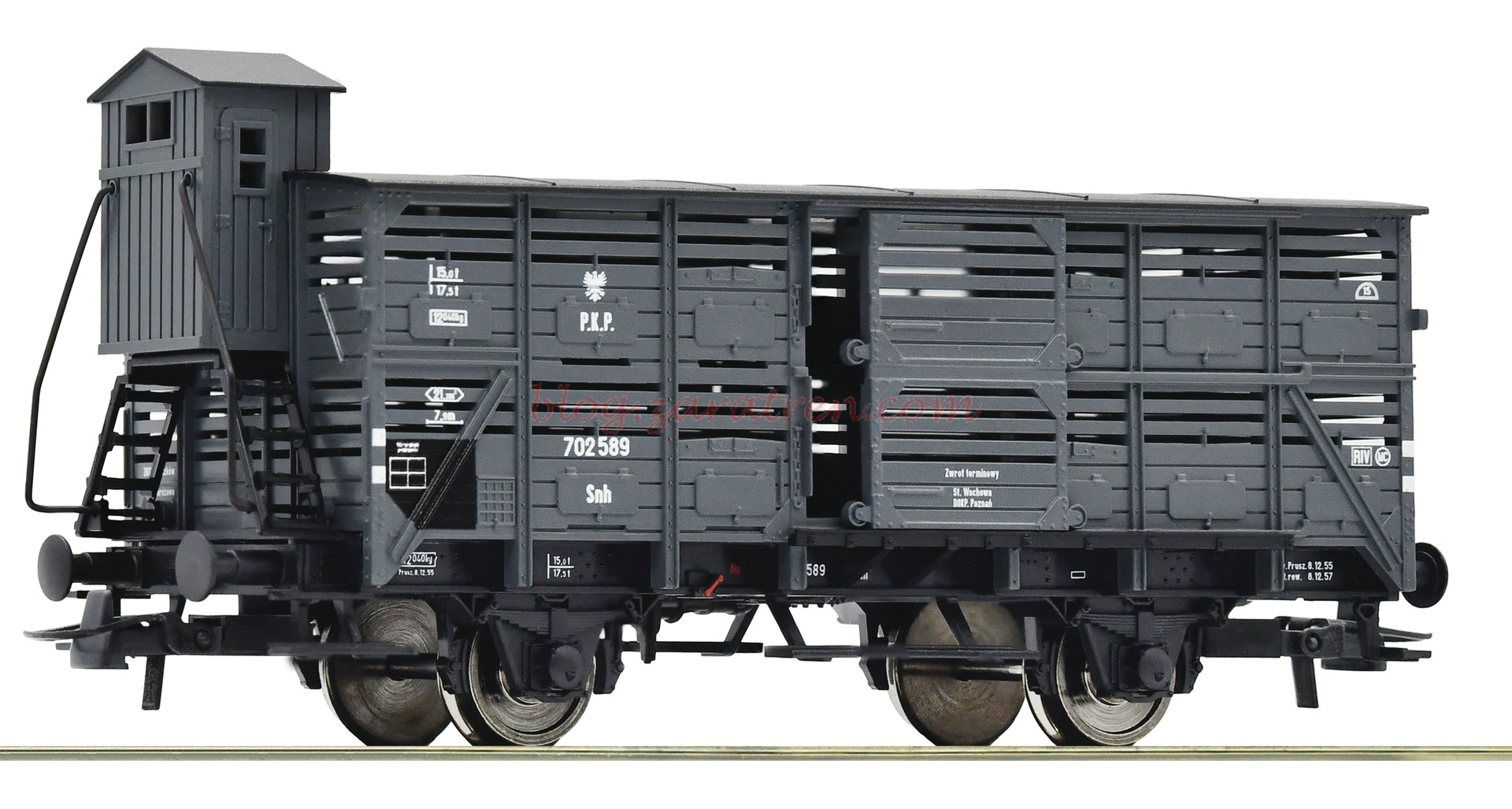 Roco – Vagón de transporte de ganado con garita Guardafreno, PKP, Epoca III, Escala H0, Ref: 76310.