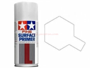 Tamiya - Spray Surface Primer blanco,L. Grano superfino, para plástico y metal. Bote 180 ml, Ref: 87044.