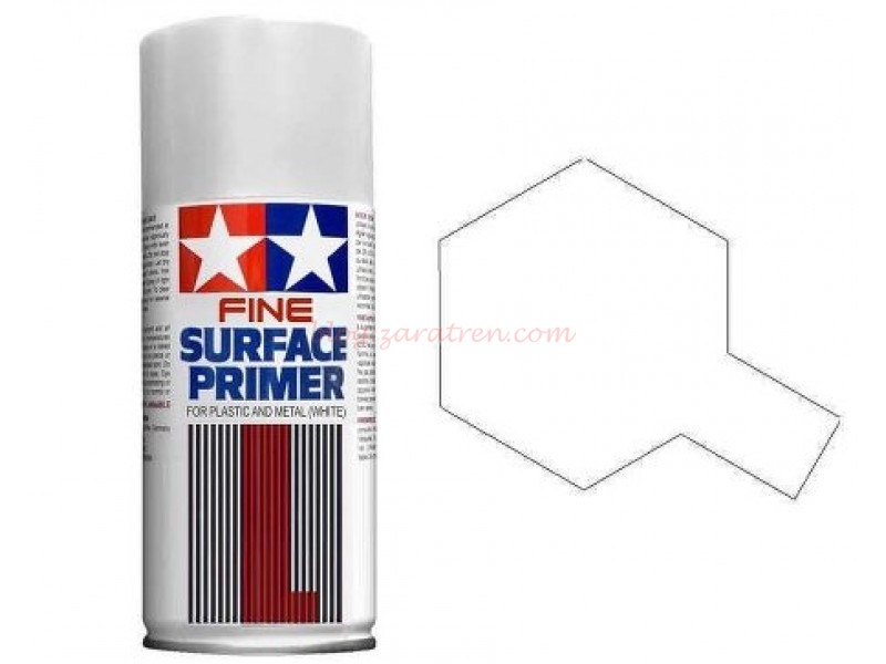 Tamiya – Spray Surface Primer blanco,L. Grano superfino, para plástico y metal. Bote 180 ml, Ref: 87044.