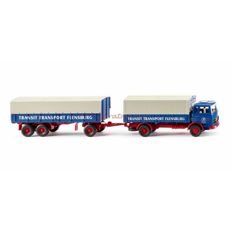Wiking – Camión Plataforma con remolque ( Mercedes ) «Transporte en tránsito», Escala H0, Ref: 043203.