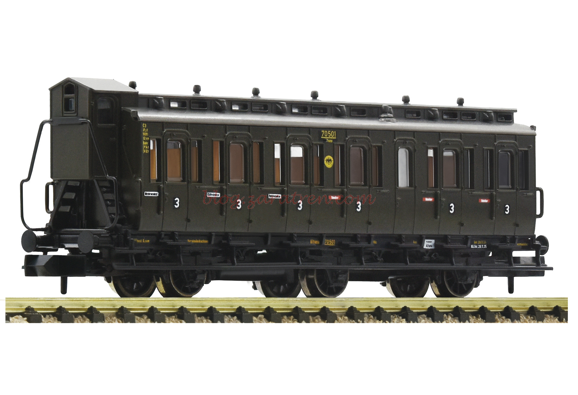Fleischmann – Coche de viajeros, 3nd, Tipo C 3 pr 11, Deutsche Reichsbahn, DRG, Epoca II, Escala N, Ref: 807005.