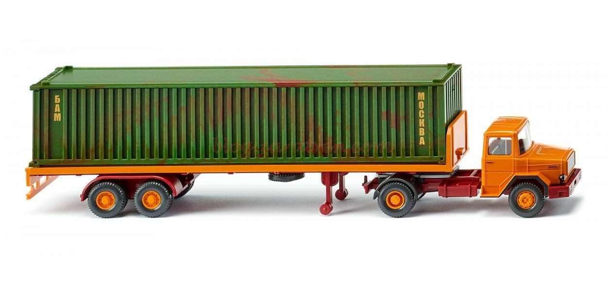 Wiking – Camión Semiremolque Magirus-Deutz , Con contenedor envejecido, Epoca IV, Escala H0, Ref: 055405.
