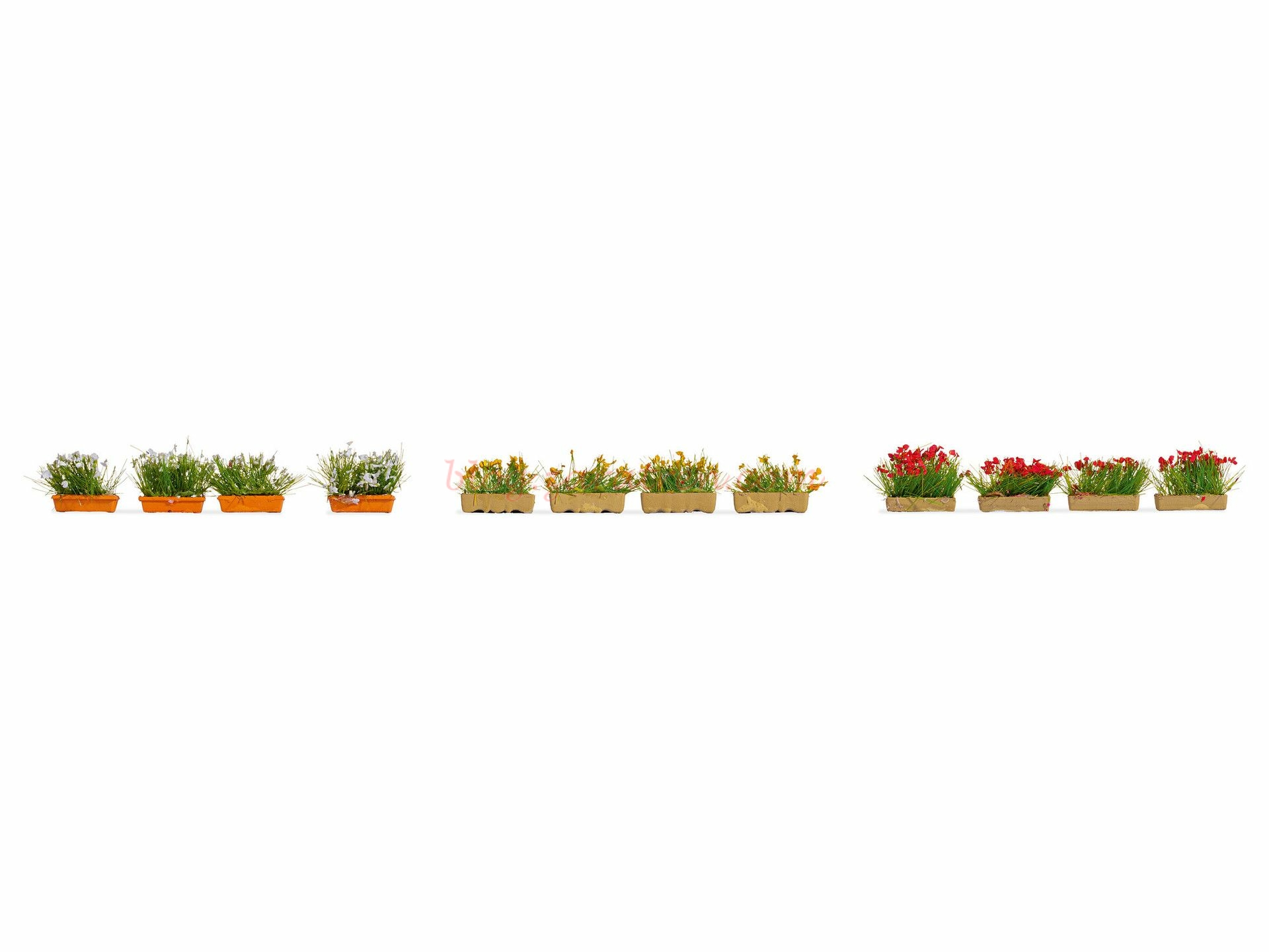 Noch – Jardineras que florecen en Rojo, Blanco y Amarillo, 12 Jardineras, Escala H0, Ref: 14009.