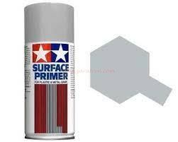 Tamiya - Spray Surface Primer Grey ,L, para plástico y metal. Bote 180 ml, Ref: 87042