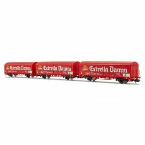 Arnold - Set de tres vagones JPD Rojo, RENFE, Estrella DAMM, Epoca V, Escala N, Ref: HN6529